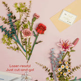 SVG Flower Laser Cut Files Lily Carnation Chamomile Rose Eucalyptus Digital Download Bundle