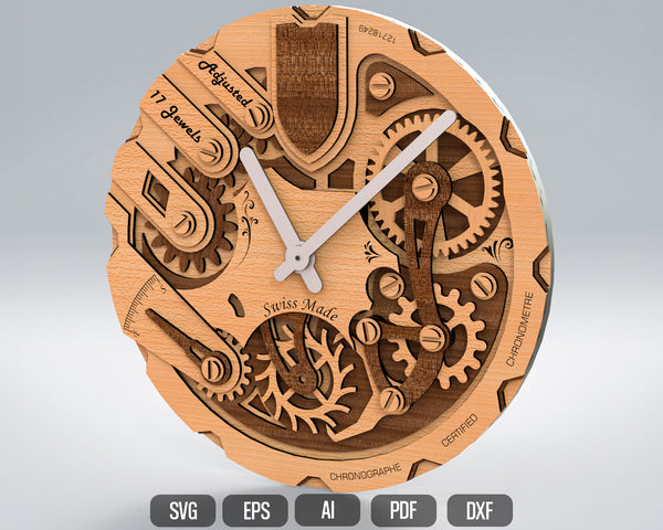Clock SVG Mechanical Wall Clock Digital Download DXF – Laser Cut File ...