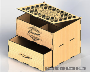 SVG Ящик Комод Персонализированная шкатулка Шкатулка для драгоценностей Подарочная коробка Коробка памяти Скачать в цифровом формате