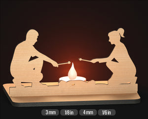 SVG Подставка для чайной свечи Силуэт Кемпинг Чайная лампочка Лазерная резка Файл Marshmallow Цифровая загрузка