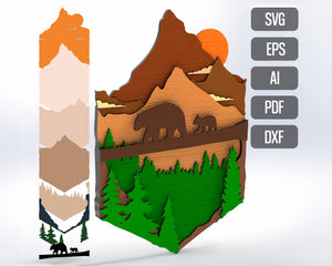 Настенное искусство SVG 3D Медведь Цифровая загрузка Вид на лес Лазерный файл Glowforge Cricut