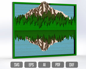 3D многослойное настенное искусство SVG с озером и лесом, многослойный картон для Cricut Glowforge Silhouette
