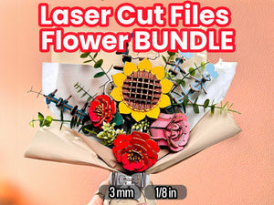 Lasercut Flower Bundle SVG Files Rose Sunflower Camellia Laser Files for Lasercutters
